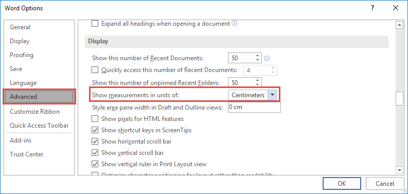 Đổi đơn vị đo sang Centimeters