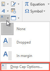 Menu chọn Drop Cap