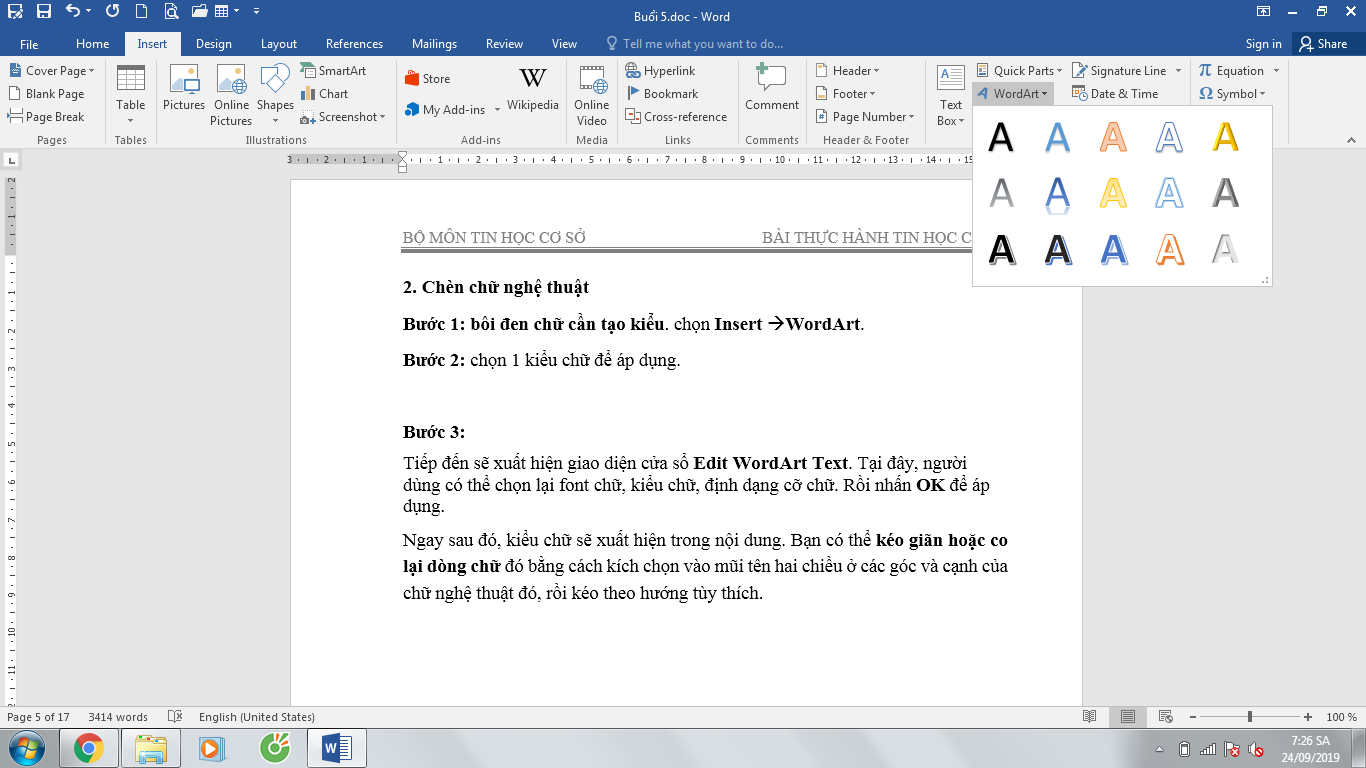 Chèn WordArt