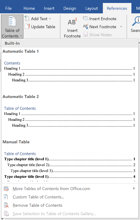 Chèn mục lục Table of Contents